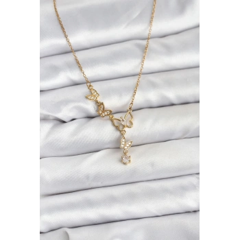 316L Çelik Zincir Gold Renk Kelebek Model Kadın Kolye - TJ-BKO10676