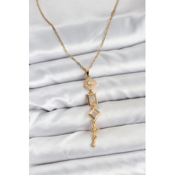 316L Çelik Zincir Gold Renk Kutup Yıldızı Enerji Model Kadın Y Kolye - TJ-BKO10672