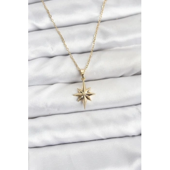 316L Çelik Zincir Gold Renk Kutup Yıldızı Model Kadın Kolye - TJ-BKO10897