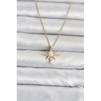 316L Çelik Zincir Gold Renk Kutup Yıldızı Model Kadın Kolye TJ-BKO11090
