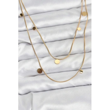 316L Çelik Zincir Gold Renk Pullu Kadın Kolye - TJ-BKO10787