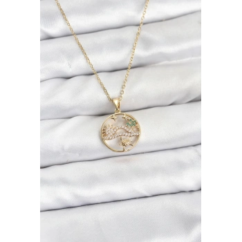 316L Çelik Zincir Gold Renk Şans Kolyesi Model Zirkon Taşlı Kadın Kolye - TJ-BKO10899