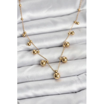 316L Çelik Zincir Gold Renk Topçuklu Kolye - TJ-BKO10632