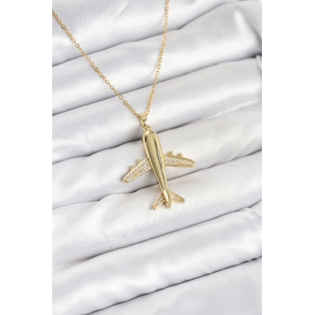 316L Çelik Zincir Gold Renk Uçak Model Kadın Kolye - TJ-BKO10615