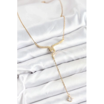 316L Çelik Zincir Gold Renk Yılan Model Y Kolye - TJ-BKO10662