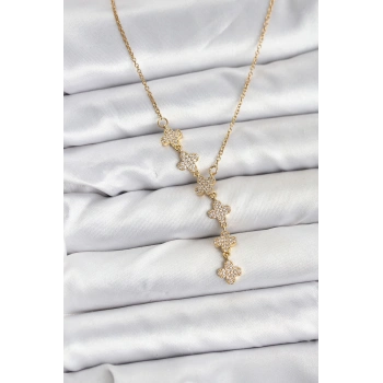 316L Çelik Zincir Gold Renk Yonca Model Kadın Kolye - TJ-BKO10674