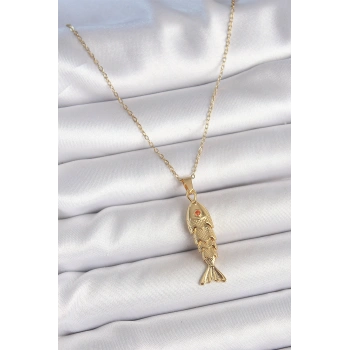 316L Çelik Zincir Gold Renk Zirkon Taşlı Balık Figürlü Kolye - TJ-BKO10234