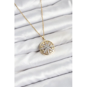 316L Çelik Zincir Gold Renk Zirkon Taşlı Kadın Kolye - TJ-BKO10611