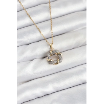 316L Çelik Zincir Gold Renk Zirkon Taşlı Sarmal Model Kadın Kolye - TJ-BKO10612