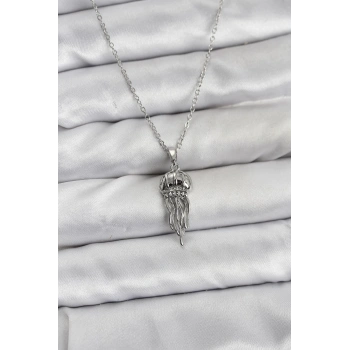 316L Çelik Zincir Gümüş Renk Deniz Anası Model Zirkon Taşlı Kadın Kolye - TJ-BKO10843