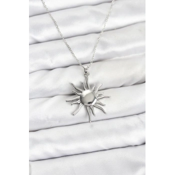 316L Çelik Zincir Gümüş Renk Güneş Model Kadın Kolye - TJ-BKO10900