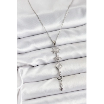 316L Çelik Zincir Gümüş Renk Güneş ve Enerji Model Kadın Y Kolye - TJ-BKO10669