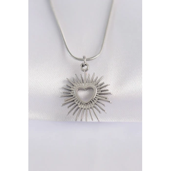 316L Çelik Zincir Gümüş Renk Kalp Güneşi Tasarımlı Kolye - TJ-BKO8658