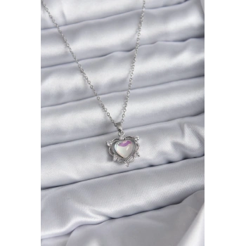316L Çelik Zincir Gümüş Renk Kalp Model Kadın Kolye - TJ-BKO7823