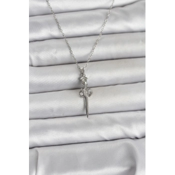 316L Çelik Zincir Gümüş Renk Kılıç Model Kadın Kolye - TJ-BKO11029