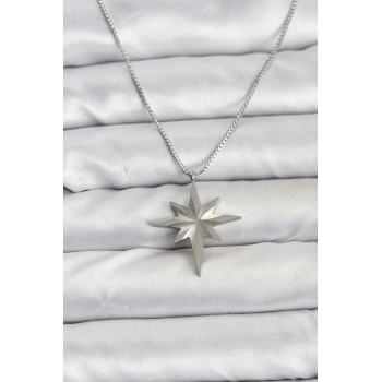 316L Çelik Zincir Gümüş Renk Kutup Yıldızı Model 60 cm Zincir Kadın Kolye - TJ-BKO10758