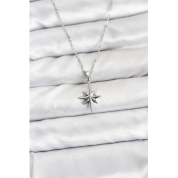 316L Çelik Zincir Gümüş Renk Kutup Yıldızı Model Kadın Kolye - TJ-BKO10896
