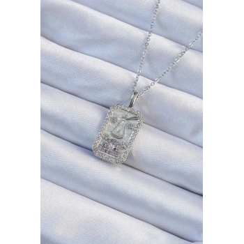 316L Çelik Zincir Gümüş Renk Lila Zirkon Taşlı Tarot Kolye - TJ-BKO9238