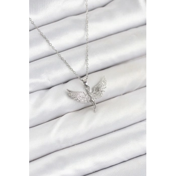 316L Çelik Zincir Gümüş Renk Melek Model Kadın Kolye - TJ-BKO10622
