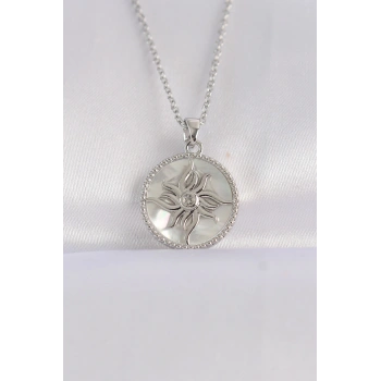 316L Çelik Zincir Gümüş Renk Oval Tasarımlı Güneş Kolye - TJ-BKO8663