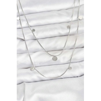 316L Çelik Zincir Gümüş Renk Pullu Kadın Kolye - TJ-BKO10788