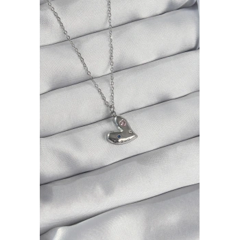 316L Çelik Zincir Gümüş Renk Renkli Zirkon Taşlı Kalp Kolye - TJ-BKO8906