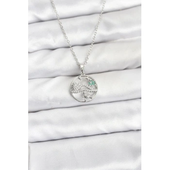 316L Çelik Zincir Gümüş Renk Şans Kolyesi Model Zirkon Taşlı Kadın Kolye - TJ-BKO10898