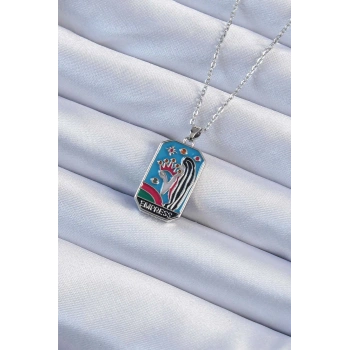 316L Çelik Zincir Gümüş Renk Taç ve Kız Figürlü Renkli Mineli Tarot Kolye - TJ-BKO9230