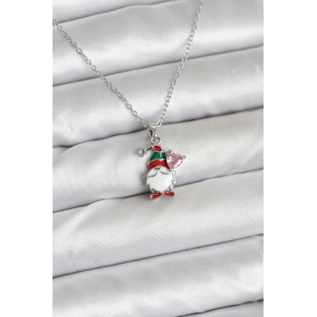 316L Çelik Zincir Gümüş Renk Yılbaşı Teması Kadın Kolye - TJ-BKO10709