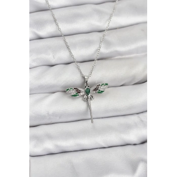 316L Çelik Zincir Gümüş Renk Yusufçuk Model Zirkon Taşlı Kadın Kolye - TJ-BKO10832