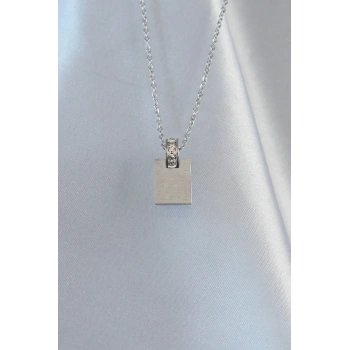 316L Çelik Zincir Gümüş Renk Zirkon Taşlı Aşk Mektubu Kolye - TJ-BKO8908