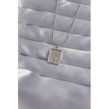 316L Çelik Zincir Gümüş Renk Zirkon Taşlı Ay Yıldız Figürlü Tarot Kolye - TJ-BKO9022