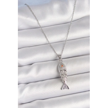 316L Çelik Zincir Gümüş Renk Zirkon Taşlı Balık Figürlü Kolye - TJ-BKO10233