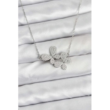 316L Çelik Zincir Gümüş Renk Zirkon Taşlı Kelebek Model Kadın Kolye - TJ-BKO10770