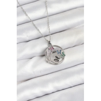 316L Çelik Zincir Gümüş Renk Zirkon Taşlı Kelebekli Kadın Kolye - TJ-BKO10608