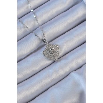 316L Çelik Zincir Gümüş Renk Zirkon Taşlı Kutup Yıldızı Kolye - TJ-BKO9126