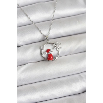 316L Çelik Zincir Gümüş Zirkon Taşlı Yılbaşı Tema Kadın Kolye - TJ-BKO10719