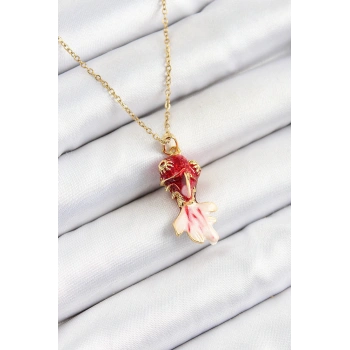 316L Çelik Zincir Kırmızı Balık Model Gold Renk Kadın Kolye - TJ-BKO10325