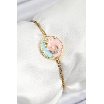 316L Çelik Zincir Mineli Sanatsal Portre Zirkon Taşlı Gezegen Model Gold Renk Kadın Bileklik - TJ-BB7234