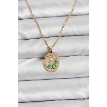 316L Çelik Zincir Papatya Figürlü Kadın Kolye - TJ-BKO10756