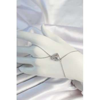 316L Çelik Zincirli Gümüş Renk Kalp Figürlü Zirkon Taşlı Şahmeran - TJ-SN671