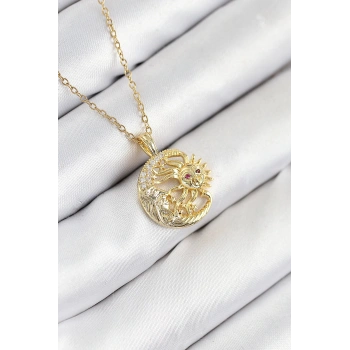 316L Çelik Zirkon Taşlı Ay Ve Güneş Model Gold Renk Kadın Kolye - TJ-BKO10538