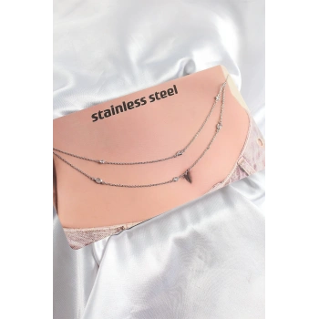 316L Çelik Zirkon Taşlı Damla Model Gümüş Renk Göbek Zinciri - TJ-BKGZ10341