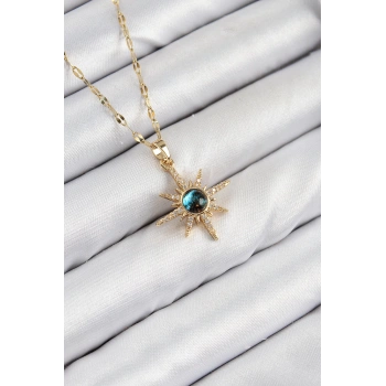 316L Çelik Zirkon Taşlı Kutup Yıldızı Model Gold Renk Kadın Kolye - TJ-BKO10444