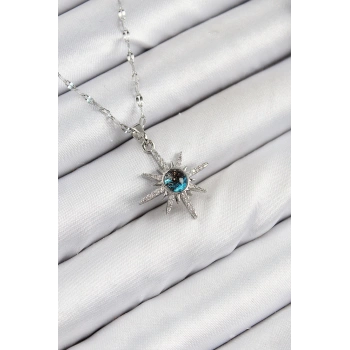 316L Çelik Zirkon Taşlı Kutup Yıldızı Model Gümüş Renk Kadın Kolye - TJ-BKO10443