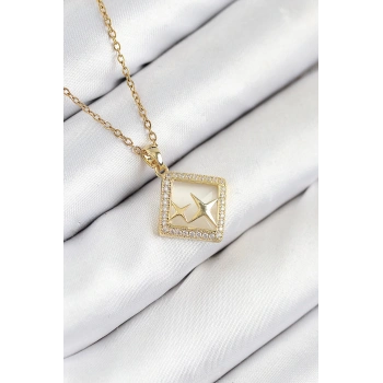 316L Çelik Zirkon Taşlı Yıldız Model Gold Renk Kadın Kolye - TJ-BKO10540