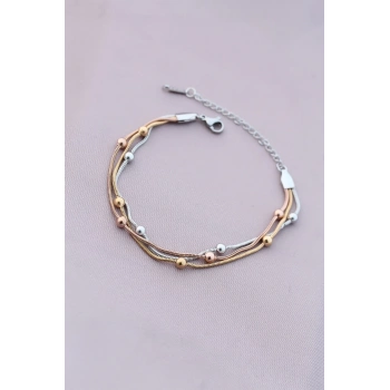 316L Kararmaz Çelik Gümüş Renk Top Zincirli Kadın Bileklik - TJ-BB4172