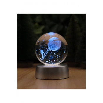 3D Ay Merdiveni Temalı Kristal Küre Led  Gece Lambası – RGB Led Pilli Lamba