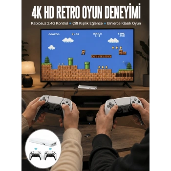 3d Çift Oyun Kollu 4k Hd Ekran Nostaljik 20.000 Oyunlu Beyaz Game Box Yeni Nesil