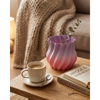 3d Kıvrımlı Pembe Lila Vazo Modern Dekoratif Şık Ev Aksesuarı